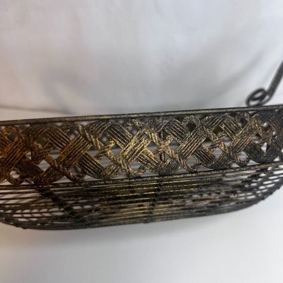 Metal Oval Shaped Bread Fruit Basket Sourdough MCM w/ Handles Decorative - Picture 6 of 7